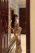 Stunning Mermaid Spaghetti Straps Floral Ruffles Prom Dress Long Birthday Outfit