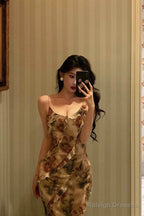 Stunning Mermaid Spaghetti Straps Floral Ruffles Prom Dress Long Birthday Outfit