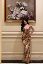 Stunning Mermaid Spaghetti Straps Floral Ruffles Prom Dress Long Birthday Outfit