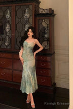 Stunning Mermaid Spaghetti Straps Green Lace Date Night Dresses Prom Dress Birthday Prom Outfit