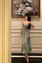 Stunning Mermaid Spaghetti Straps Green Lace Date Night Dresses Prom Dress Birthday Prom Outfit