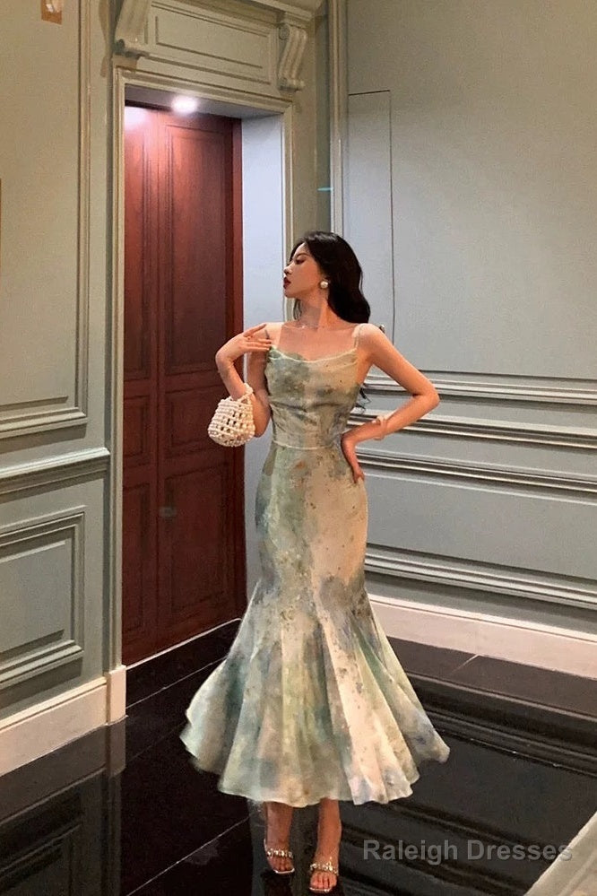 Stunning Mermaid Spaghetti Straps Green Lace Date Night Dress Prom Dresses Birthday Party Outfit