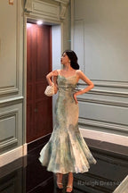 Stunning Mermaid Spaghetti Straps Green Lace Date Night Dress Prom Dresses Birthday Party Outfit