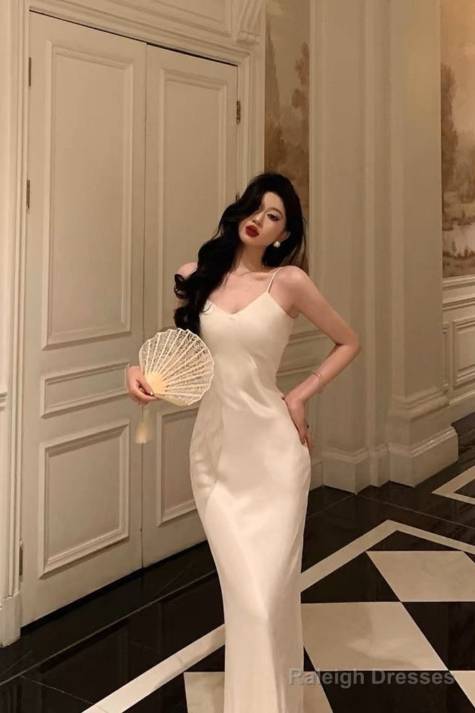 Stunning Mermaid Spaghetti Straps White Date Night Dresses Prom Dress Birthday Outfit