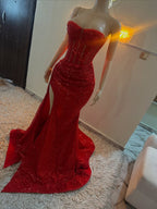 Stunning Mermaid Sweetheart Red Slit Sequin Prom Dress Inspiration Prom Dresses Princess Graduation Dresses