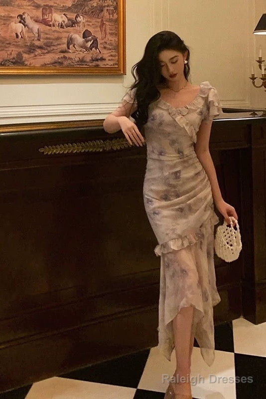 Stunning Mermaid V Neckline Short Sleeves Date Night Dress Prom Dresses Floral Birthday Party Outfit Secondary image