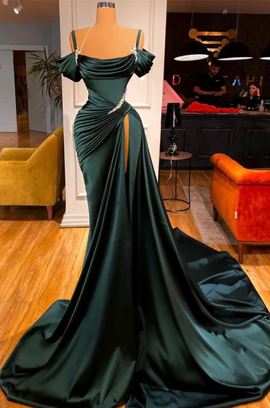 STUNNING OFF-THE-SHOULDER MERMAID PROM Dresses RUFFLES WITH HIGH SPLIT