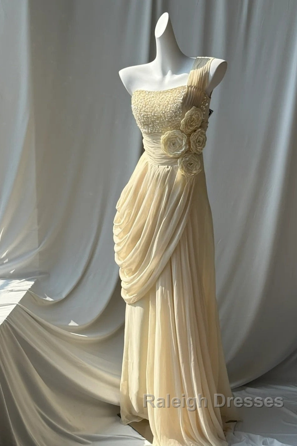 Stunning One Shoulder Beaded Sequin Chiffon Long Prom Dress Formal Evening Dress Simple Wedding Dress