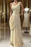 Stunning One Shoulder Beaded Sequin Chiffon Long Prom Dress Formal Evening Dress Simple Wedding Dress