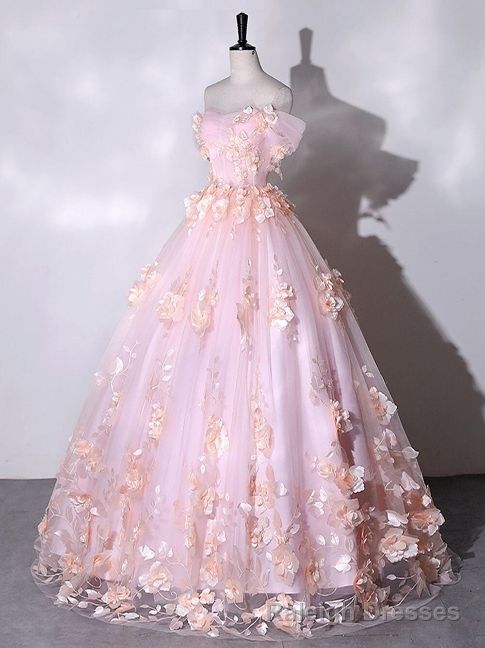 Stunning Pink Floral Off the Shoulder Prom Dresses Ball Gown Quinceanera Dress Main image