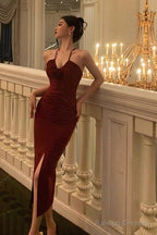 Stunning Sheath Halter Date Night Dress Prom Dresses Red Birthday Party Outfit