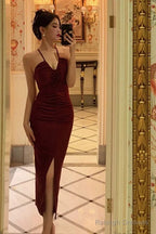 Stunning Sheath Halter Date Night Dress Prom Dresses Red Birthday Party Outfit