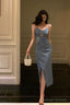 Stunning Sheath Spaghetti Straps Dusty Blue Date Night Dress Prom Dresses Birthday Outfit