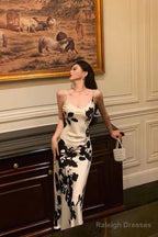 Stunning Sheath Spaghetti Straps Floral White Date Night Dresses Prom Dress Birthday Outfit