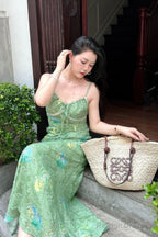 Stunning Sheath Spaghetti Straps Green Satin Date Night Dresses Prom Dress Birthday Outfit