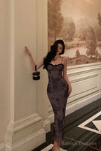 Stunning Sheath Spaghetti Straps Long Date Night Dress Prom Dresses Birthday Outfit