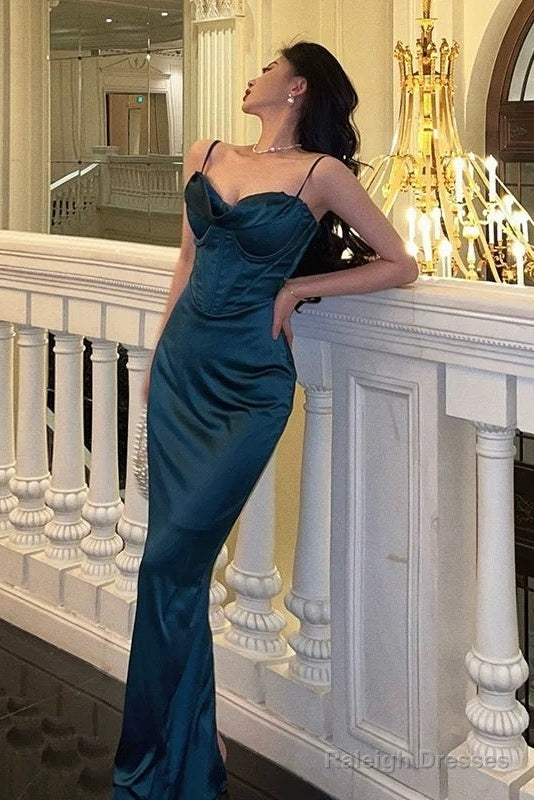 Stunning Sheath Spaghetti Straps Navy Blue Date Night Dress Ruffles Prom Dresses Birthday Outfit