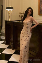 Stunning Sheath Spaghetti Straps Sleeveless Floral Date Night Dress Prom Dresses Birthday Party Outfit