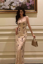 Stunning Sheath Spaghetti Straps Sleeveless Floral Date Night Dress Prom Dresses Birthday Party Outfit