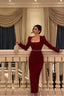 Stunning Sheath Square Neckline Long Sleeves Date Night Dresses Red Prom Dress Birthday Outfit
