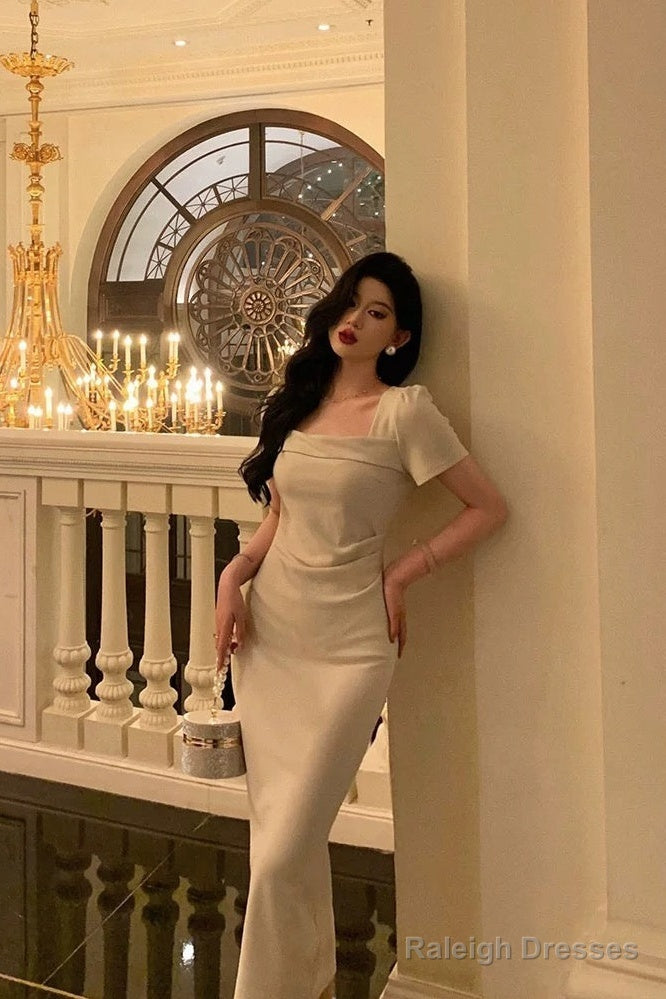 Stunning Sheath Square Neckline Short Sleeves Date Night Dress Prom Dresses Birthday Party Outfit