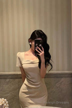 Stunning Sheath Square Neckline Short Sleeves Date Night Dresses Prom Dress Birthday Prom Outfit