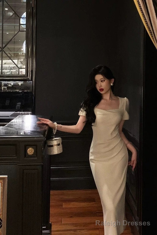 Stunning Sheath Square Neckline Short Sleeves Date Night Dress Prom Dresses Birthday Party Outfit