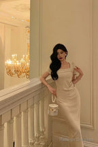 Stunning Sheath Square Neckline Short Sleeves Date Night Dress Prom Dresses Birthday Party Outfit