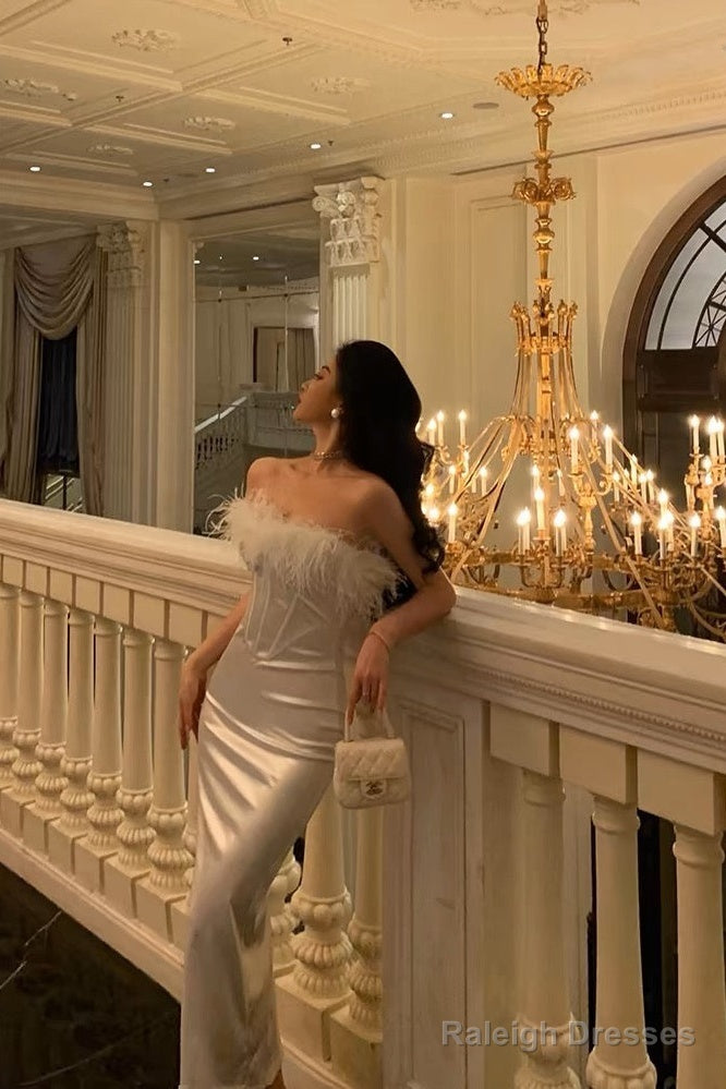 Stunning Sheath Strapless White Feather Date Night Dress Prom Dresses Birthday Outfit Secondary image