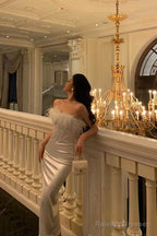 Stunning Sheath Strapless White Feather Date Night Dress Prom Dresses Birthday Outfit