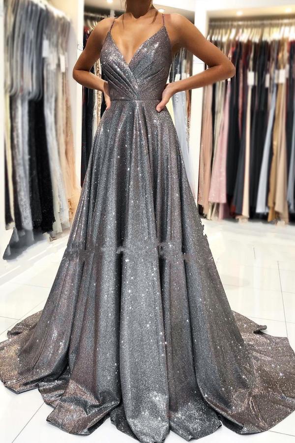 Stunning Spaghetti-Straps V-Neck Long Evening Prom Dress Online Main image