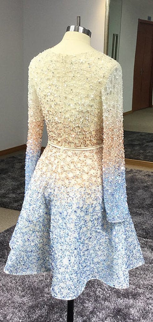 Stunning Sparkly Beading Sequin Long Sleeve V-Neck Homecoming Dress Secondary image
