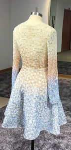 Stunning Sparkly Beading Sequin Long Sleeve V-Neck Homecoming Dress