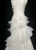 Stunning White Strapless Mermaid Organza Long Prom Dress Simple Wedding Dress