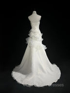 Stunning White Strapless Mermaid Organza Long Prom Dress Simple Wedding Dress