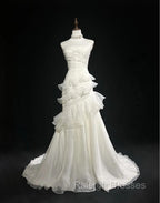 Stunning White Strapless Mermaid Organza Long Prom Dress Simple Wedding Dress