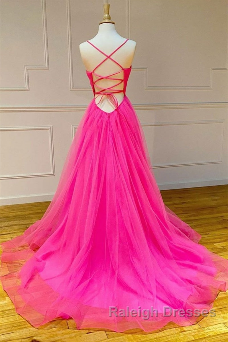 Stylish A Line V Neck Backless Hot Pink Long Prom Dress, Backless Hot Pink Formal Graduation Evening Dress Secondary image