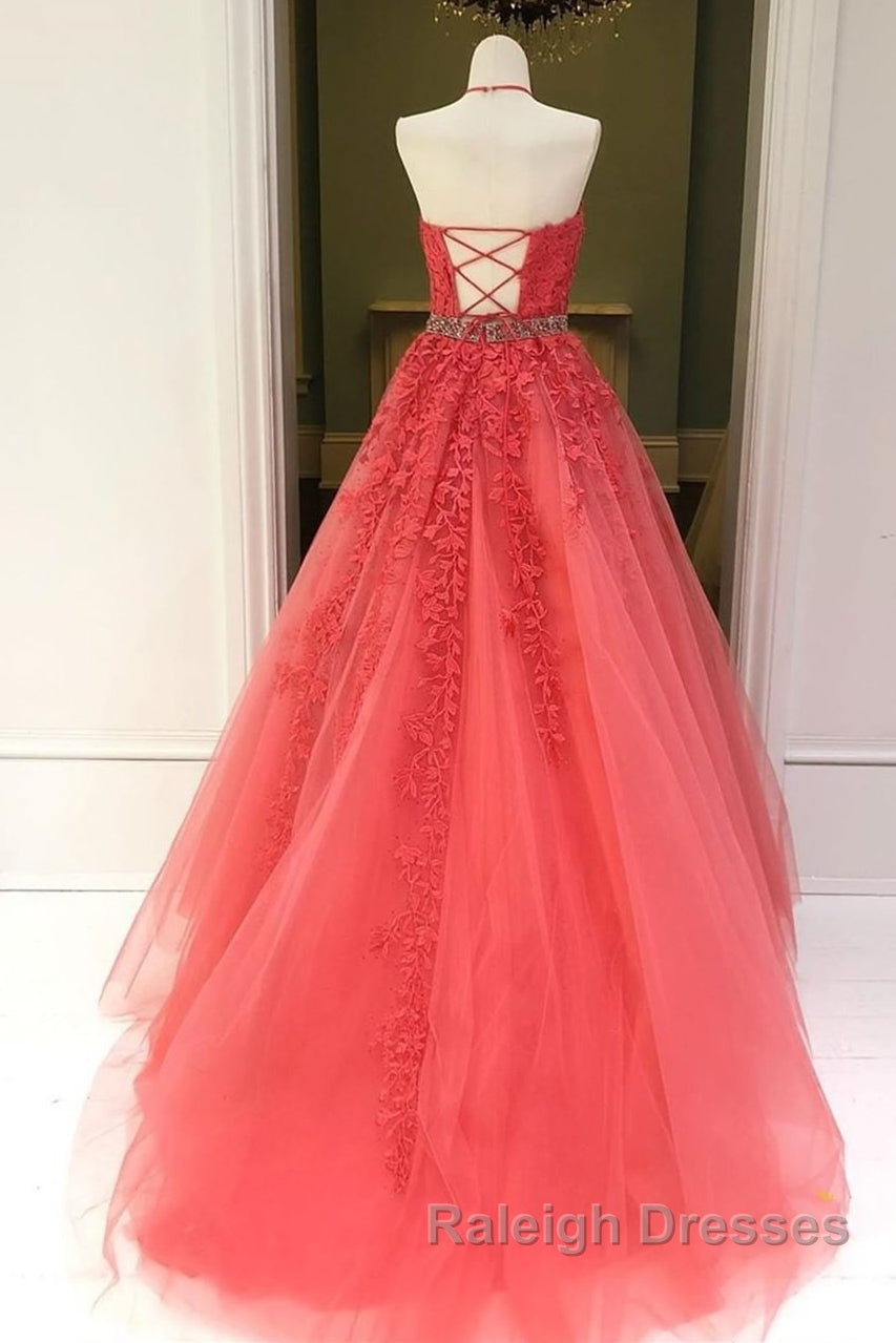 Stylish Backless Coral Lace Long Prom Dress, Coral Lace Formal Graduation Evening Dress Secondary image