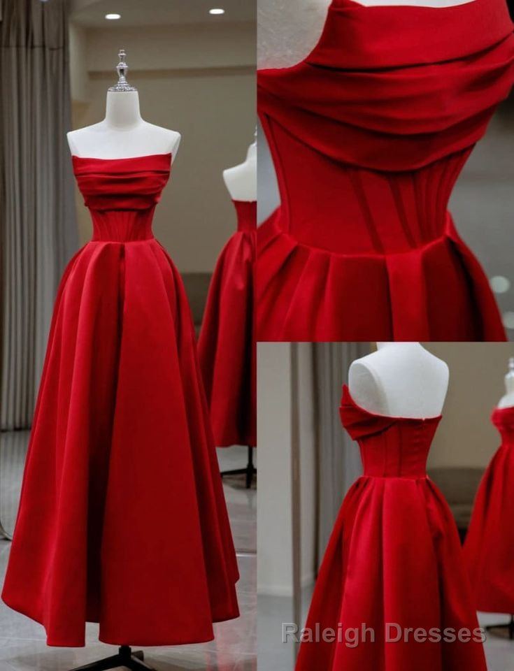 Stylish Red Satin Backless Pleated A Line Evening Gown Prom Dress Secondary image