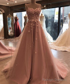 Stylish Flowers Sweetheart Tulle Prom Long Dresses