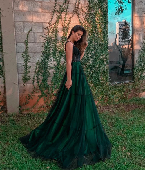 Stylish Green Tulle Long Prom Dresses Green Prom Dresses