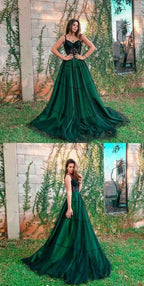 Stylish Green Tulle Long Prom Dresses Green Prom Dresses