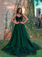 Stylish Green Tulle Long Prom Dresses Green Prom Dresses