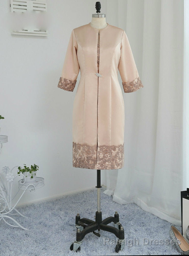 Stylish Mother Of The Bride Dresses Sheath With Jacket Satin Lace Applique Main image