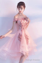 Stylish Pink Off The Shoulder Homecoming Dress, Lovely Pink Party Dress