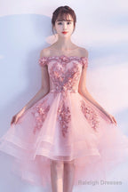 Stylish Pink Off The Shoulder Homecoming Dress, Lovely Pink Party Dress