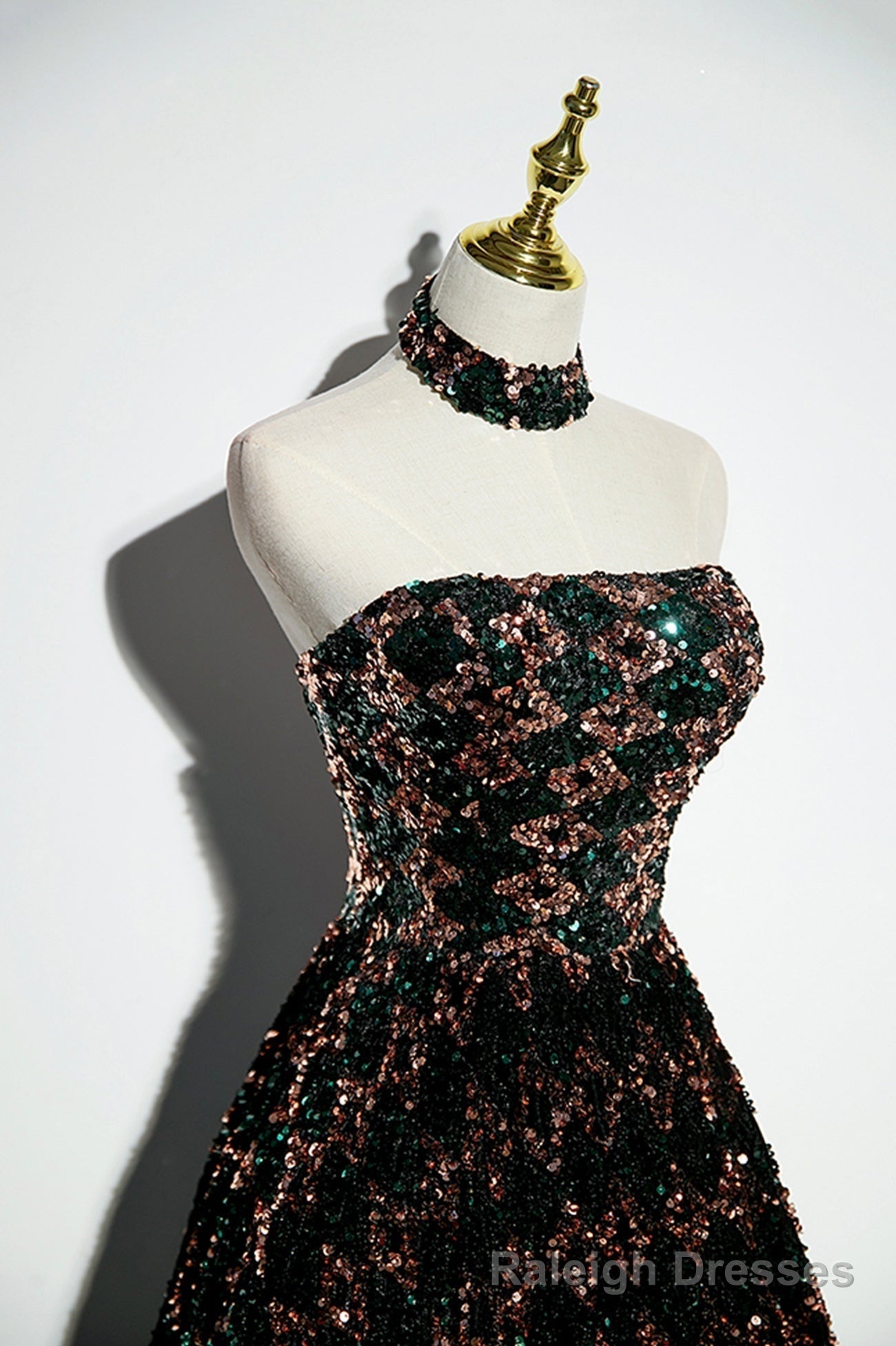 Stylish Sequins Long A Line Prom Dress, Shiny Strapless Prom Dress
