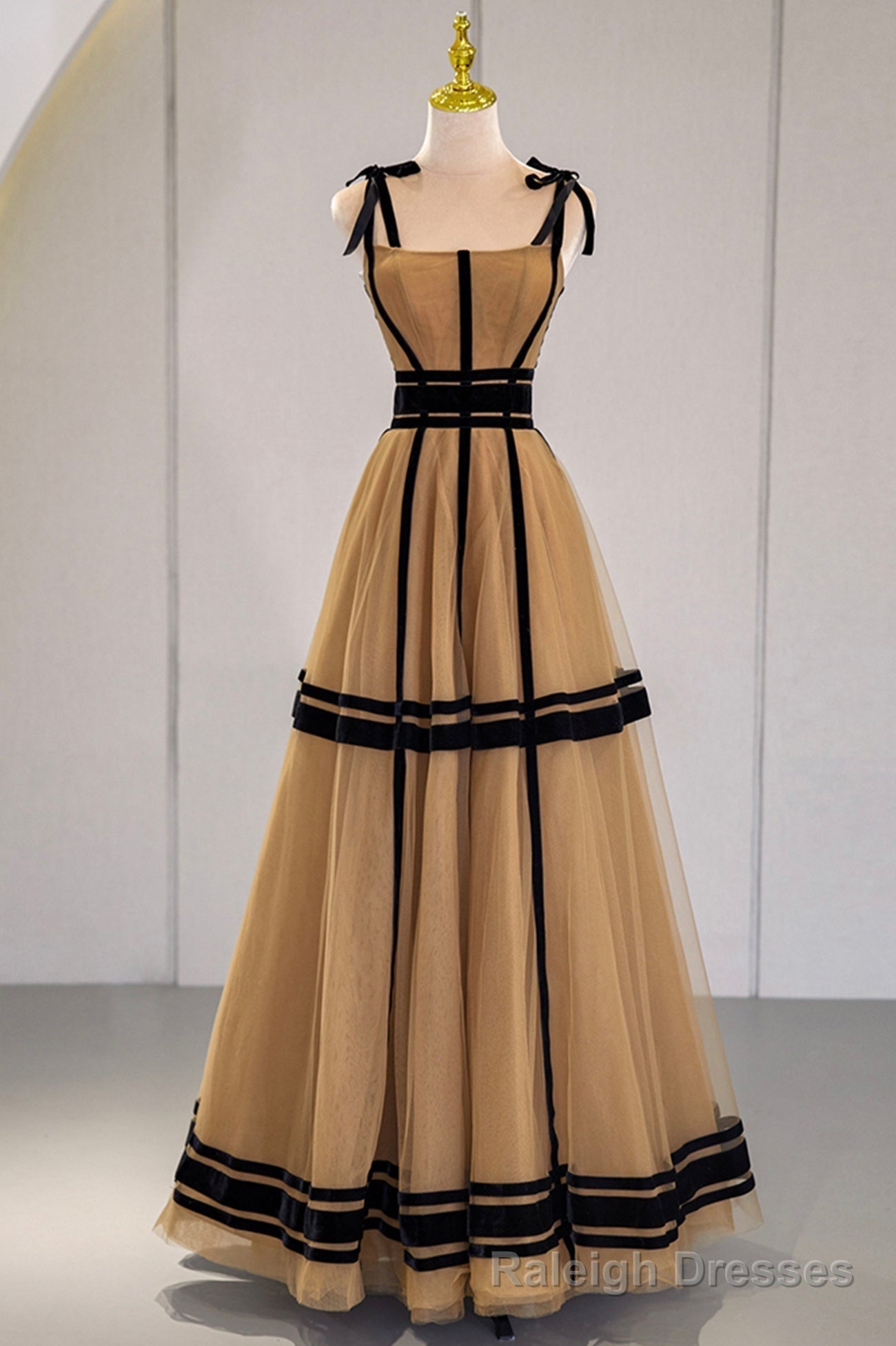 Stylish Tulle Long A Line Prom Dress, Unique Spaghetti Strap Prom Dress Secondary image