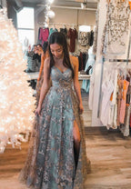 Stylish Tulle Sequins Long Prom Dress A-Line Prom Graduation Dress