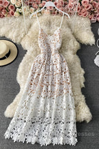 Stylish V Neck Lace Dresses A-Line Prom Dresses Long Prom Dresses